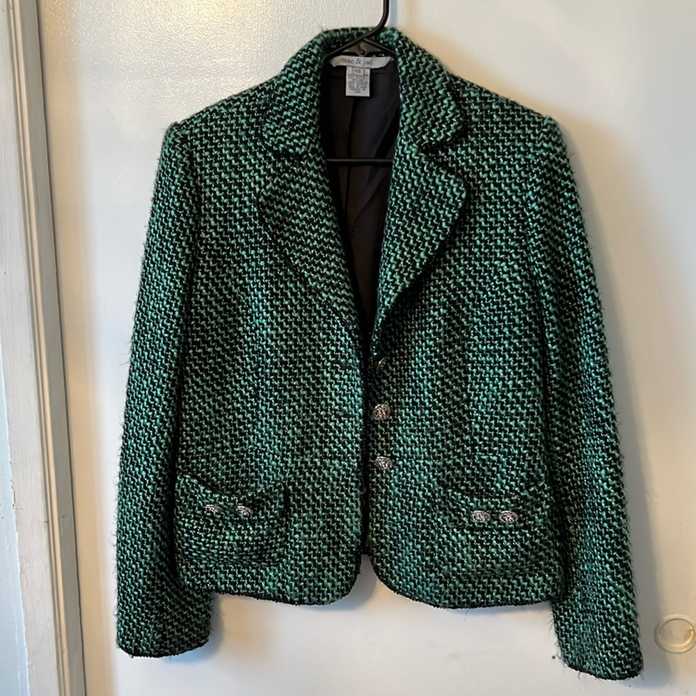 Statement Blazer 😍 green and black jacquard look size 10
